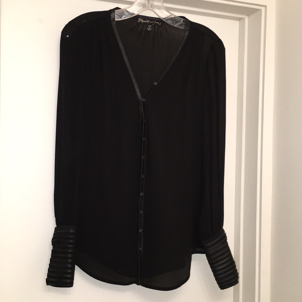Elizabeth & James Silk top w/leather trim & cuffs.